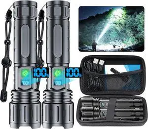 Flashlights 20000 High Lumens Rechargeable - 20H Runtime 1500 Meters Long Beam Super Bright LED Flash Light with Power Display & IPX5 Waterproof for Camping 5 Modes Zoomable Handheld Flashlight 2pcs