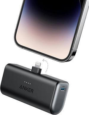 Nano Portable Charger for iPhone with Built-in MFi Certified Lightning Connector Power Bank 5 000mAh 12W Compatible with iPhone 14/14 Pro / 14 Plus iPhone 13 and 12 Series (Black)