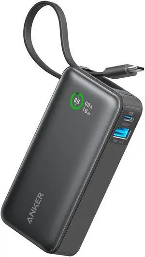 Anker Nano Power Bank, 10,000mAh Portable Charger with Built-in USB-C Cable, 30W Max Output, for iPhone 16/15 Series, MacBook, AirPods, and More