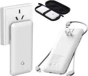 Brand Q Portable Charger with Built-in Cables and AC Wall Plug,Slim USB C Power Bank 10000mAh,External Battery Pack Compatible with iPhone,Samsung,Tablet and All Smart Phones