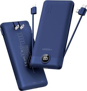Portable Charger for iPhone with Built in Cables and Wall Plug 10000mah Slim Fast Charging USB C Power Bank Travel Essential Battery Pack Compatible with iPhone iPad  etc(Navy)