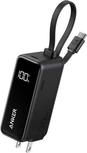 Power Bank USB C Charger Block 3-in-1 5 000mAh Portable Charger with Built-in USB-C Cable and Foldable AC Plug 30W Max Compact Battery Pack for iPhone 15 Series Galaxy MacBook and More
