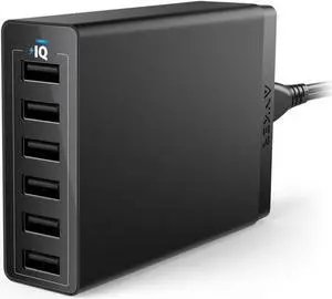 Charger 60W 6 Port USB Charging Station PowerPort 6 Multi USB Charger for iPhone 14/13 Series iPad Pro/Air/Mini Galaxy S23/S22/S21 Note 20 Ultra LG HTC and More