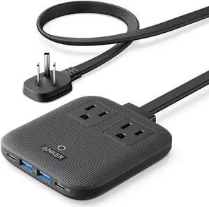 Nano Charging Station(67W Max) 6-in-1 USB C Power Strip for iPhone 15/14 and MacBook with Flat Plug and 5ft Thin Undetachable Extension Cord 2 AC 2 USB A 2 USB C for Home&Office(Black Stone)