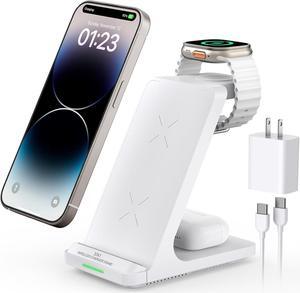 Wireless Charging Station, 3 in 1 Fast Wireless Charger Stand for Multiple Devices Apple Watch Ultra Series 10 9 8 7 6 SE 5 4 3 2, iPhone 16 15 14 13 12 11 Pro Max/Plus/Mini/X/XS/Max/XR/SE, Airpods