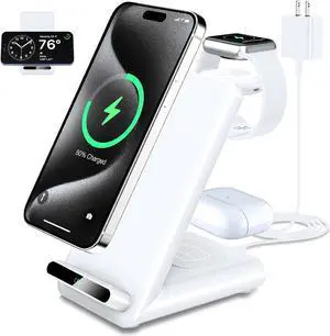 Wireless Charging Station,3 in 1 Wireless Charging Stand Made for Apple Watch Ultra 9 8 7 6 SE 5 4 3,Fast Wireless Charger Made for iPhone 15/Plus/Pro Max/14/13/12/11/X,for AirPods Pro(with Adapter) Wireless Charging Station,3 in 1 Wireless Charging Stand Made for Apple Watch Ultra 9 8 7 6 SE 5 4 3,Fast Wireless Charger Made for iPhone 15/Plus/Pro Max/14/13/12/11/X,for AirPods Pro(with Adapter)
