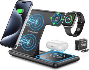Wireless Charger 3 in 1 Wireless Charging Station Fast Wireless Charging Dock for iPhone 15 14 13 12 11 Pro Max XR XS 8 for  Watch 9 8 7 6 5 4 3 2 SE for AirPods 3 2 Pro(Black)