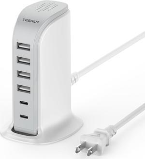 40W USB Charging Station for Multiple Devices Desk Power Tower with Fast Charger 6 USB Blocks(2 USB C) Type C Desktop Hub for Cellphone Tablet Earphone Home Office Travel Accessories