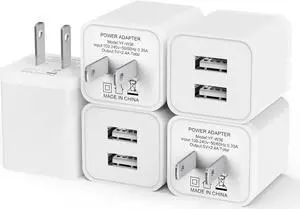 5Pack USB Wall Charger 2.4A Dual USB Port Cube Power Plug Adapter Fast Phone Charger Block Charging Box Brick for iPhone 15/15 Pro/15 Pro Max/14  Galaxy Pixel LG Android-White