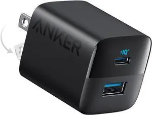 USB C Charger 33W 323 Charger 2 Port Compact Charger with Foldable Plug for iPhone 15/15 Plus/15 Pro/15 Pro Max/14/13 Pixel Galaxy iPad/iPad Mini and More (Cable Not Included) - Black