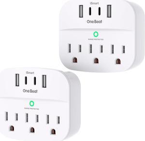 2 Pack Multi Plug Outlet Splitter with USB Surge Protector Outlet Extender with 3 Wall Outlets 4 USB Wall Charger(2 USB C) 490 Joules ETL Listed Small Outlet Adapter Plug Extender for Travel