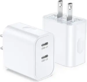 USB C Fast Charger Block 2-Pack 20W Dual Port USB C Charging Block Wall Plug Fast Type C Charger PD Power Adapter for iPhone 15/15 Pro/15 Pro Max/15 Plus/14/13/12/11/Xs Max/XR/X iPad  Galaxy