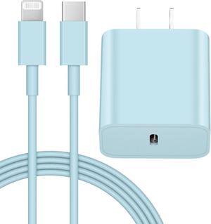 iPhone 14 13 12 Fast Charger 20W PD USB C Wall Charger with 6FT Fast Charging Cable for iPhone 14/14 Pro/14 Pro Max/14 Plus/13/12/11/Pro/Pro Max/Mini/Xs Max/X iPad - Blue