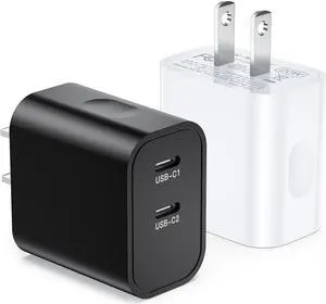 [2 Pack] USB-C Wall Charger 20W USB C 2in1 Dual Port Power Adapter Double USB C Fast Charger Block Fast Type C Charger for iPhone 15/15 Pro/15 Pro Max/15 Plus/14/13/12/11/XS/X iPad  Galaxy