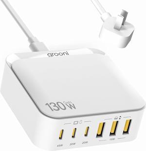 USB C Charger Block 6 Ports Fast Wall Charger 130W GaN III Charging Station with PD 45W Dual PD 20W 3 USB-A 3 USB-C QC PPS 6ft Cord Compatible with iPhone Galaxy Pixel MacBook air