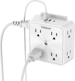 Surge Protector 8 Outlet Extender Multi Outlet Splitter with 3 USB Wall Charger (1 USB C Port) 3-Sided Multiple Plug Power Strip 1700J Charging Station for Home Office Dorm Room