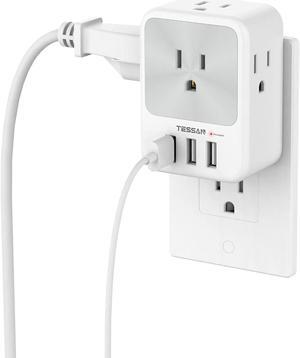 Multi Plug Outlet Splitter with USB 4 Electrical Outlet Extender Surge Protector with 3 USB Wall Charger Blocks Multiple Plug Expander Box for Home Office Dorm Room Essentials