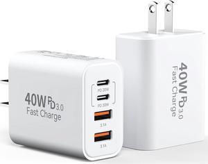 USB C Charger Block, 2Pack 40W 4 Ports Type C Fast Phone Charging Cubes PD USBC Wall Plug+QC 3.0 USB A Charger Head Power Brick Box for iPhone 16/15/14/13/12/11 Pro Max, iPad, Samsung Galaxy, Pixel