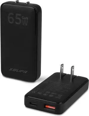 Flat USB c Wall Charger 65W GaN USB c Wall Charger Ultra Slim Wall Charger Folding Travel Dual Port USB Wall Charger for Laptops Tablets Phones Black