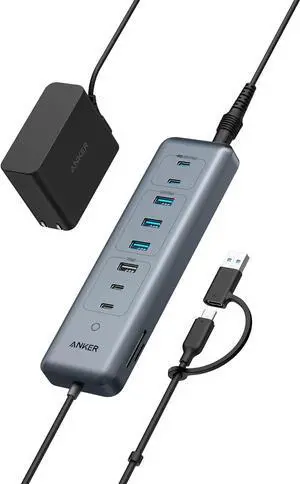 USB-C Hub 11-in-1 10Gbps Data Hub with 4 USB-A and 4 USB-C Ports 100W USB-C PD-in Card Reader 2-in-1 USB Connector for USB-A and USB-C Laptop MacBook iPad and More (65W Adapter Included)