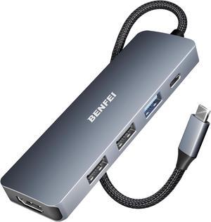USB C Hub 5-in-1 with 4K HDMI(Certified) 100W Power Delivery 3 USB-A Silicone Cable Aluminum Case Compatible with MacBook Pro/Air iPad Pro iMac iPhone 15 Pro/Pro Max XPS Thinkpad