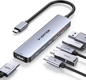 LENTION USB C Hub with 4K@60Hz HDMI, 2 USB C and 2 USB 3.2 Gen2 Transfer Data in 10Gbps Max, 100W Charging, for MacBook Pro, Mac Air, iPhone 15, Windows, More, Stable Driver Adapter (CE37, Space Gray)