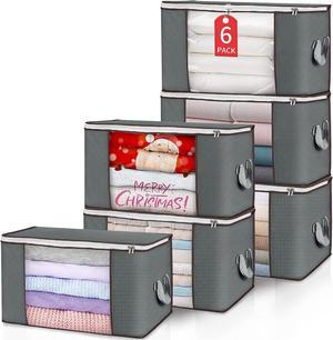 90L Large Storage Bags 6 Pack Clothes Storage Bins Foldable Closet Organizers Storage Containers with Reinforced Handle for Clothing Blanket Comforters Bed Sheets Pillows and Toys (Gray)