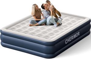 King-Size-Air-Mattress with Built-in Pump 18 inch High Luxury Thicken Sturdy Inflatable Mattress for Guests & Home Portable Blow up Mattress with Carry Bag Air Bed for Adults & Family