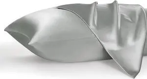 Satin Pillowcase for Hair and Skin Queen - Silver Grey Silky Pillowcase 20x30 Inches - Set of 2 with Envelope Closure Similar to Silk Pillow Cases Gifts for Women Men