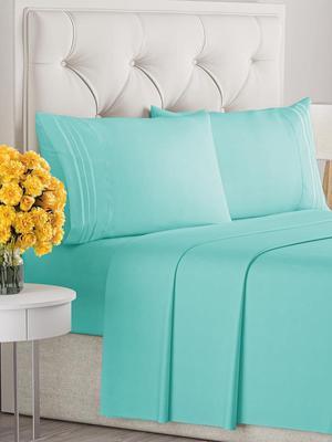 Queen Size 4 Piece Sheet Set - Comfy Breathable & Cooling Sheets - Hotel Luxury Bed Sheets for Women & Men - Deep Pockets Easy-Fit Extra Soft & Wrinkle Free Sheets - Spa Blue Oeko-Tex Bed Sheet Set