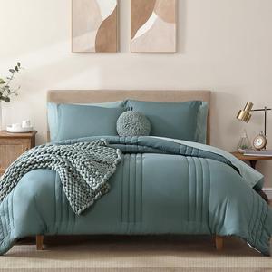 Comforter Set 7 Piece Bedding Set All Seasons Fluffy Bed in A Bag with Sheets (Dark Green 90x90)