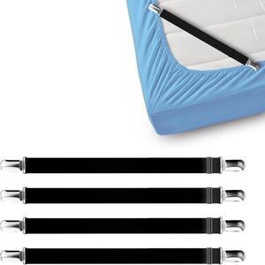4 PCS Bed Sheet Clips Keep Bedsheets in Place-Corner Bands Suspenders for Fitted Sheets - Mattress Sheets Grippers Holders Straps Fits from Twin Queen King Garters Fasteners Clamps