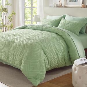 Sage Green Queen Comforter Set-7 Pieces Bed in a Bag All Season Bedding Sets with Comforter Flat Sheet Fitted Sheet Pillow Shams and Pillowcases