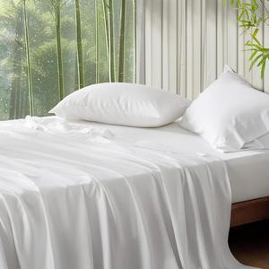 Queen Sheets Rayon Derived from Bamboo Queen Cooling Sheet Set Deep Pocket Up to 16 Breathable & Soft Bed Sheets Hotel Luxury Silky Bedding Sheets & Pillowcases White