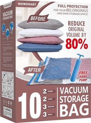 10 Space Saver Vacuum Sealed Storage Bags (2 Jumbo/2 Large/3 Medium/3 Small) with Hand Pump Seal Bags for Clothing Comforters Pillows Towel Blanket Storage Bedding