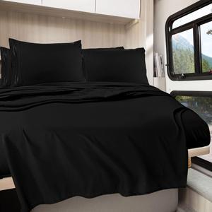 RV Queen Sheets 6 Piece RV Sheets Set - Hotel Luxury Sheets for RV Bunks Super Soft Bedding Sheets & Pillowcases RV Short Queen Sheets Black