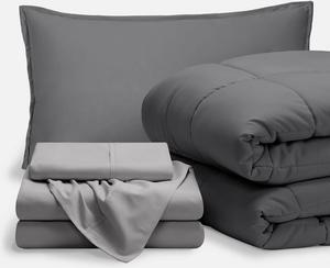 Bed-in-A-Bag 5 Piece Comforter & Sheet Set - Twin XL - Goose Down Alternative - Ultra-Soft 1800 Premium Bedding Set (Twin XL Grey/Light Grey)