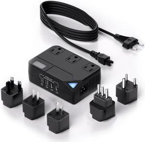 Universal Travel Converter250W Voltage Converter with 2 USB and 2 USB-C Charging Ports and 3 AC Plugs for curlers straighteners Included Plugs are Type A C D G I L