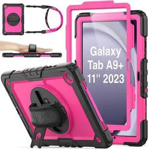 360 Hand Strap Shockproof Case for  Galaxy Tab A9 Plus 11 inch Pink+Black