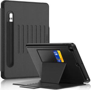 Case for iPad 9th/ 8th/ 7th Generation (iPad 10.2-Inch 2021/2020/2019) Shockproof Magnetic Multi-Angles Stand Cover Case with Pen Holder & Card Pocket Auto Wake/Sleep (Black)