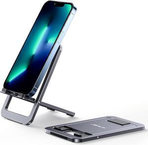 Cell Phone Stand Foldable Aluminum Adjustable Travel Phone Holder for Desk Compatible for iPhone 15 14 13 12 11 Pro Max X Xr  S22 S21 Switch Grey