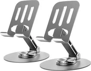 2PCS Cell Phone Stand Multi-Angel Adjustable 360 Rotation Non-Slip Metal Phone Stand Compatible with iPone Android Smartphone and Tablet(Grey&Grey)