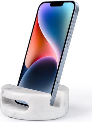 Elegant and Versatile White Marble Phone Stand with Sound Amplification Round Phone Holder Function for Desk Kitchen Bathroom and Bedside