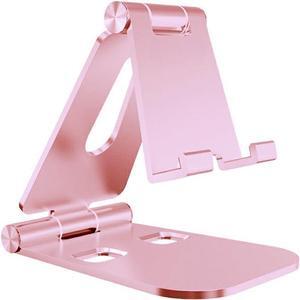 Cell Phone Stand for Angle Height Adjustable Desk Sturdy Aluminum Metal Phone Holder for iPhone iPad Mobile Phone All Android Smartphone Desktop Pink