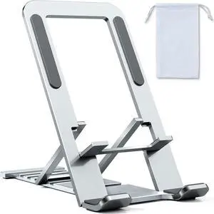 Cell Phone Stand for iPhone 14 Pro Max 13 12 11 XR  A53 S22 S21 S20 Galaxy Z Flip 4 Pixel Aluminum Adjustable Cradle Holder Tablet Kickstand iPad Mini Air Desk Home Office Silver