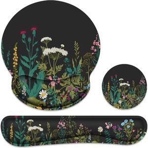Ergonomic Mouse Pad with Wrist Rest and Keyboard Wrist Rest Memory Foam Wrist Rest for Computer Keyboard Easy Typing Pain Relief Mouse Pad Wrist Support for Gaming Office Laptop Black Flower