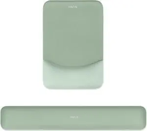 Wrist Rest Support for Mouse Pad&Keyboard Set Rectangular Ergonomic Mousepad Non-Slip Base Home/Office Pain Relief&Easy Typing Pad with Neoprene Cloth&Raised Curved Memory Foam Green