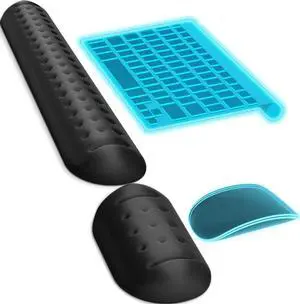 Memory Foam Keyboard Wrist Rest Set Ergonomic Keyboard Mouse Wrist Support for Wrist Pain Relief Stain Resistant 2 Pcs Pad Black