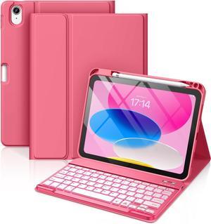 iPad 10th Generation Case with Keyboard 10.9 Inch - 7 Colors Backlit Wireless Detachable Folio Keyboard Cover with Pencil Holder for New iPad 10th Gen 2022 (Pink)