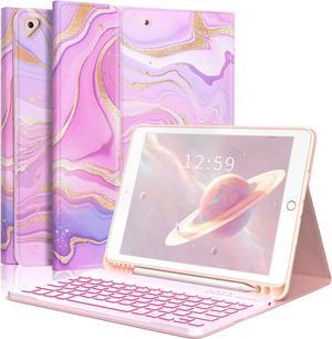 iPad 9th Generation Case with Keyboard 10.2 inch - 7 Colors Backlit Detachable Keyboard Case for iPad 8th Gen/7th Gen/iPad Pro 10.5/iPad Air 3rd Gen with Pencil Holder (Gilt Pink)